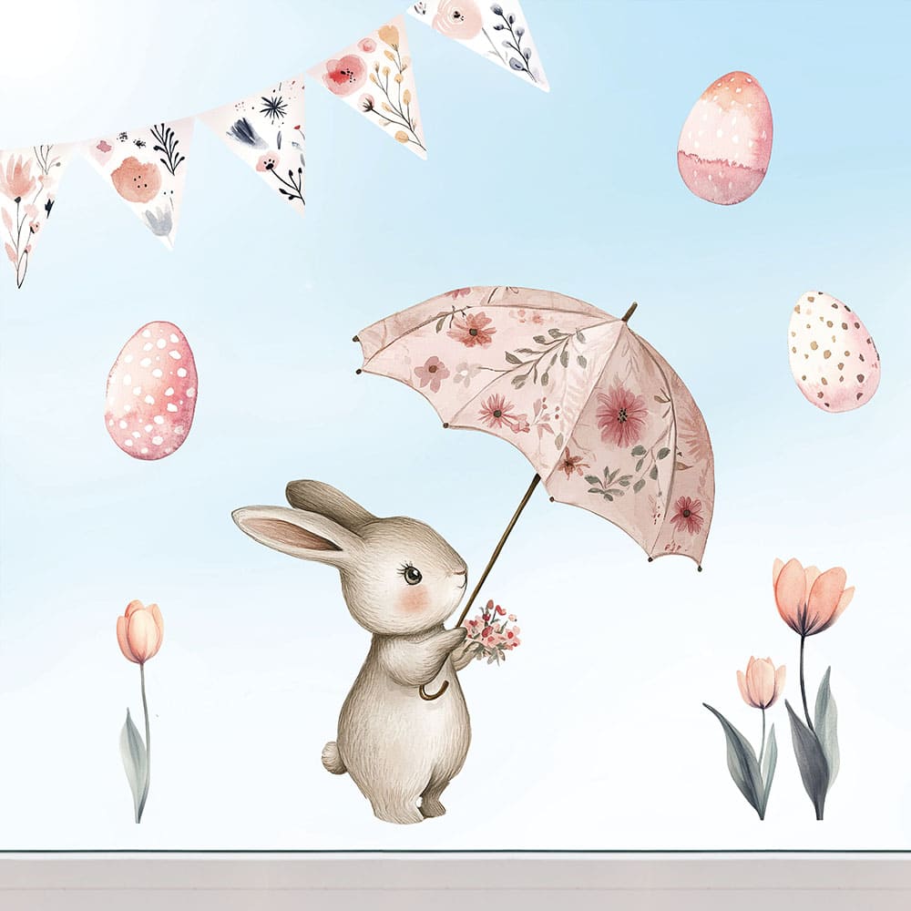 Osterhase mit Regenschirm Fensterbild 101