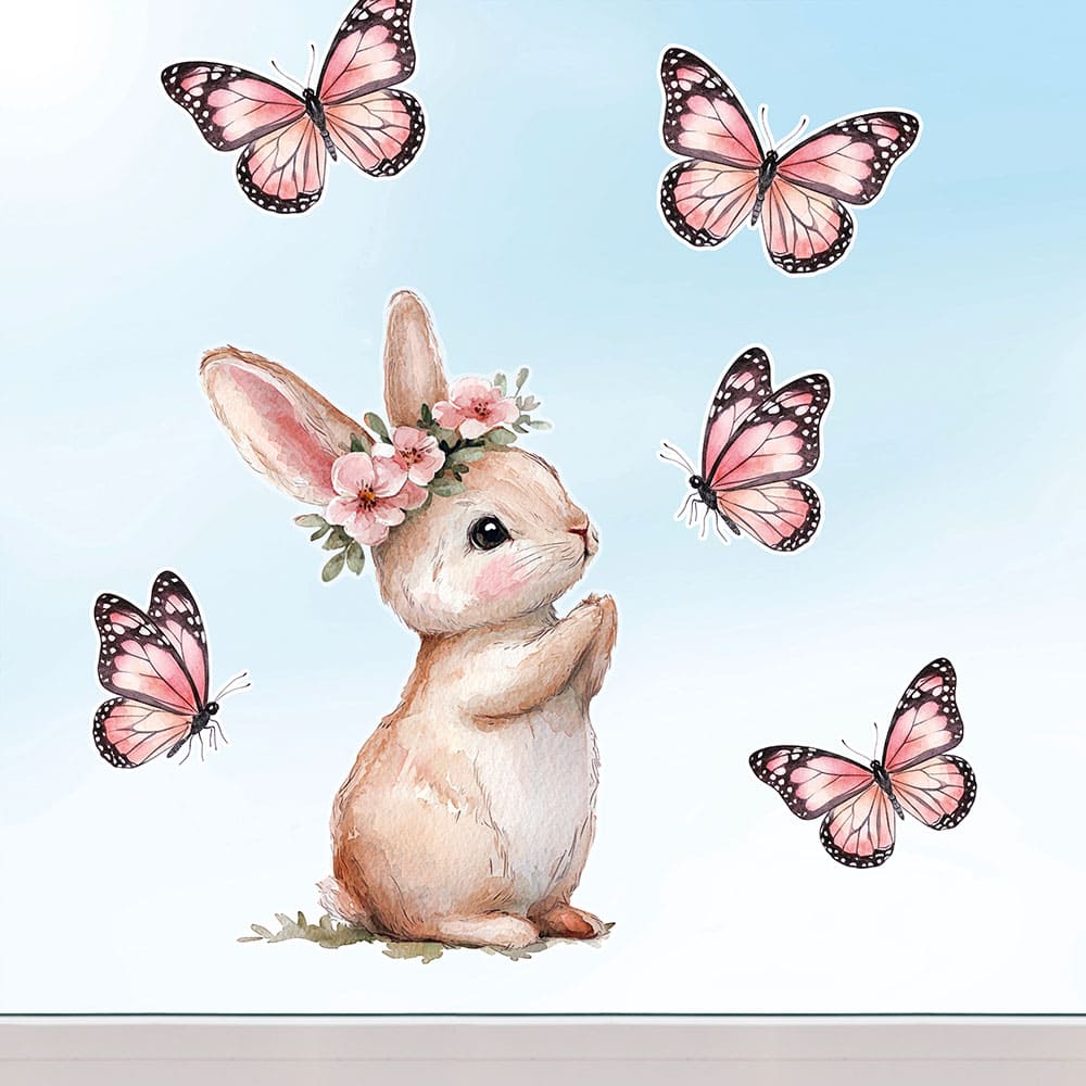 Osterhase und Schmetterlinge Fensterbild 121