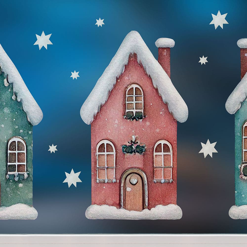 Fensterbild Häuser Weihnachten