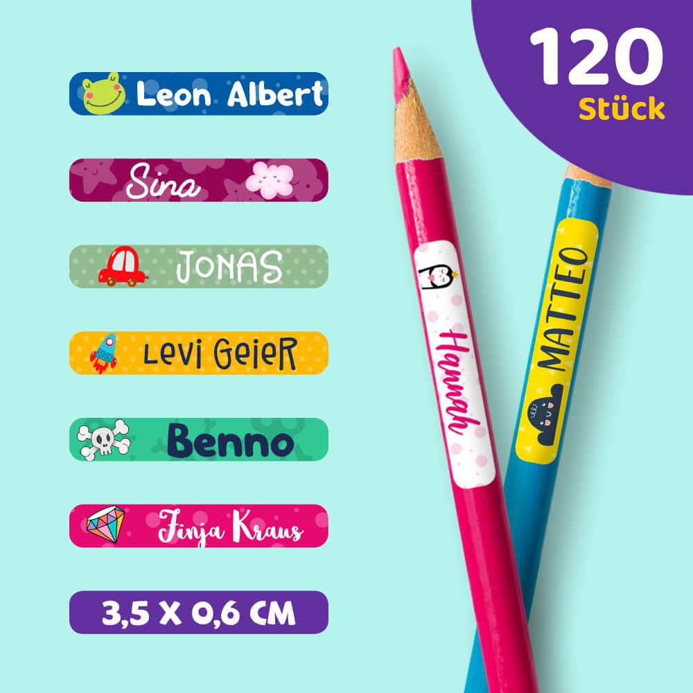 Namensaufkleber für Stifte
