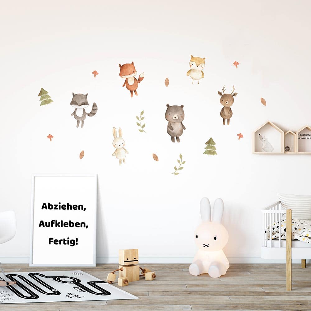 Wandtattoo Waldtiere Aquarell Kinderzimmer 120