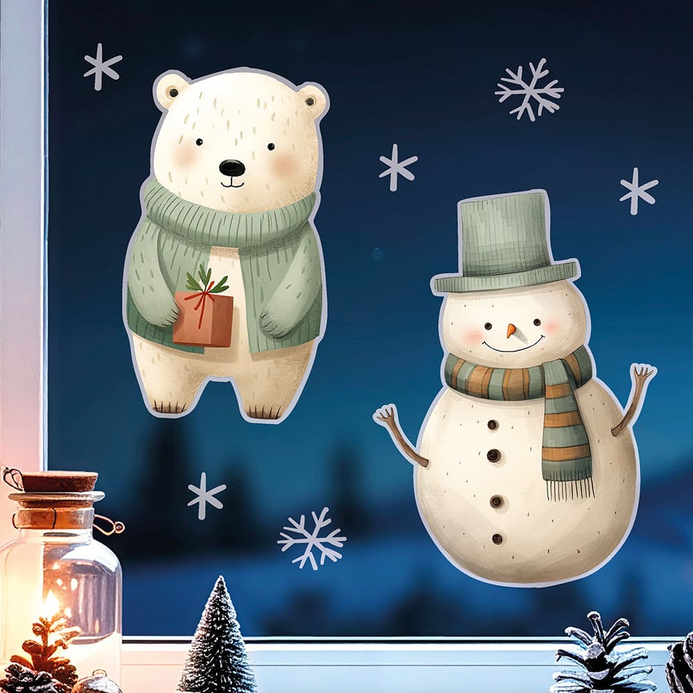 Bär und Schneemann Fensterbild 115