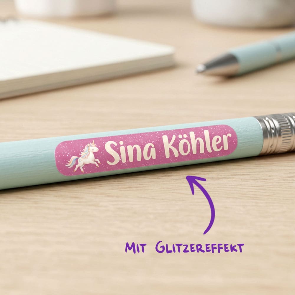 Glitzer-Namensaufkleber für Stifte