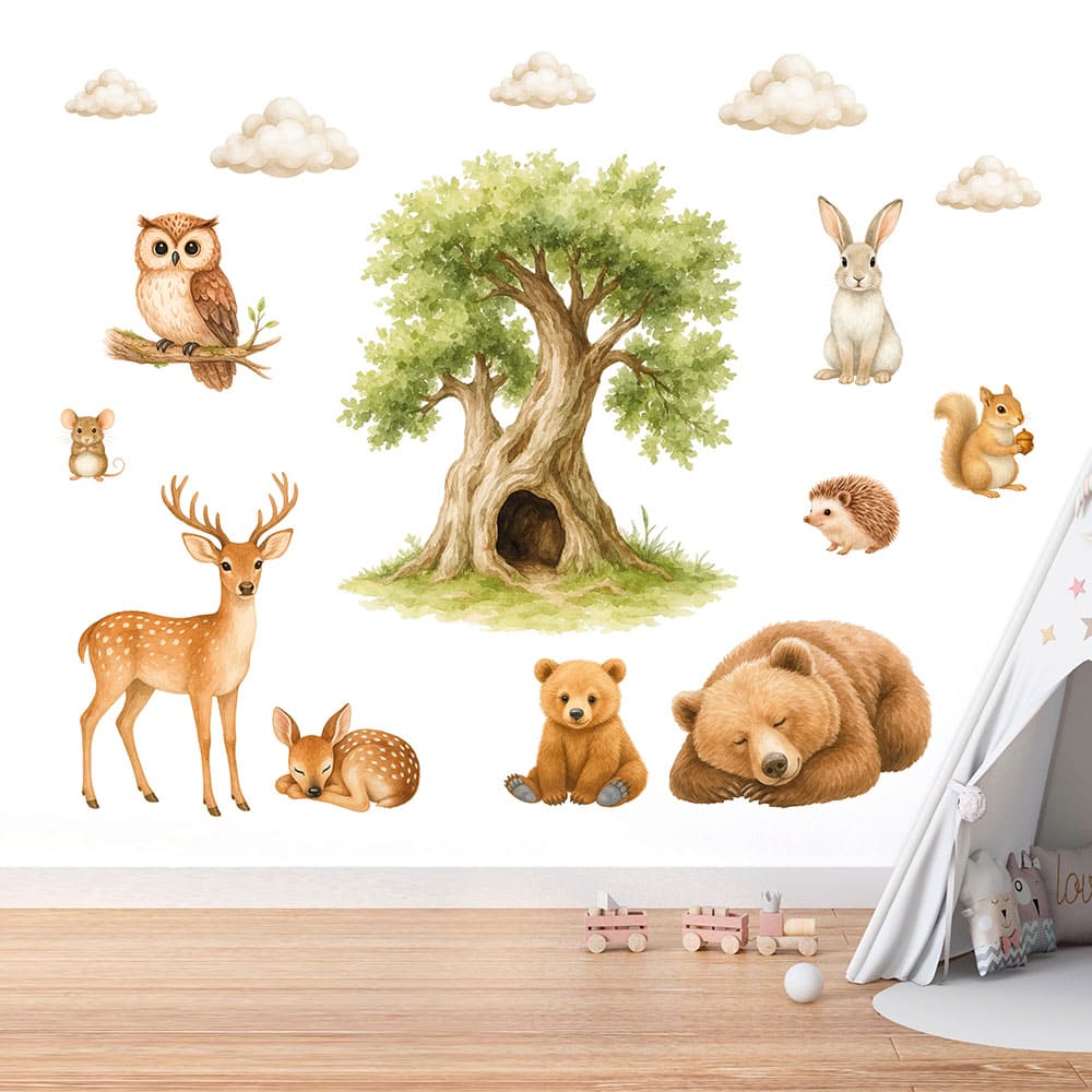 Waldtiere mit Kind Wandtattoo #109