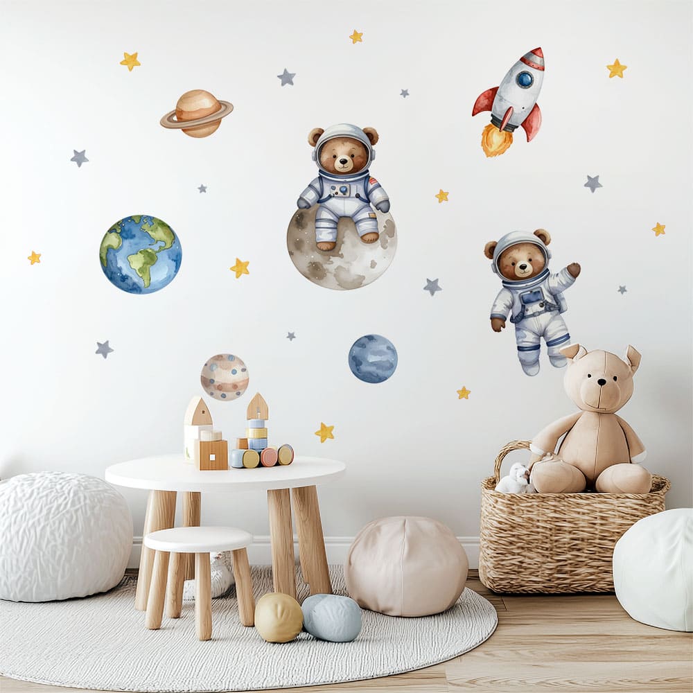Astronaut Bär und Mond Wandtattoo #84