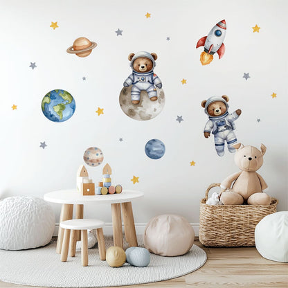 Astronaut Bär und Mond Wandtattoo #84