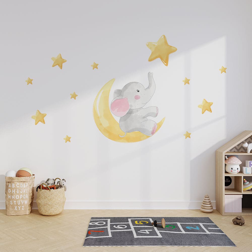 Elefant & Mond Wandtattoo #102