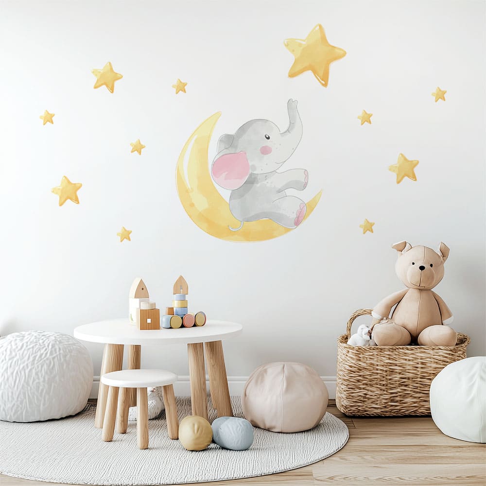 Elefant & Mond Wandtattoo #102