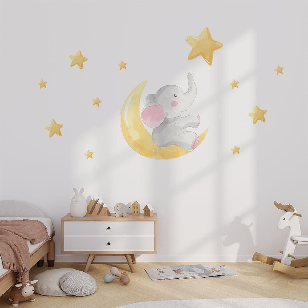 Elefant & Mond Wandtattoo #102