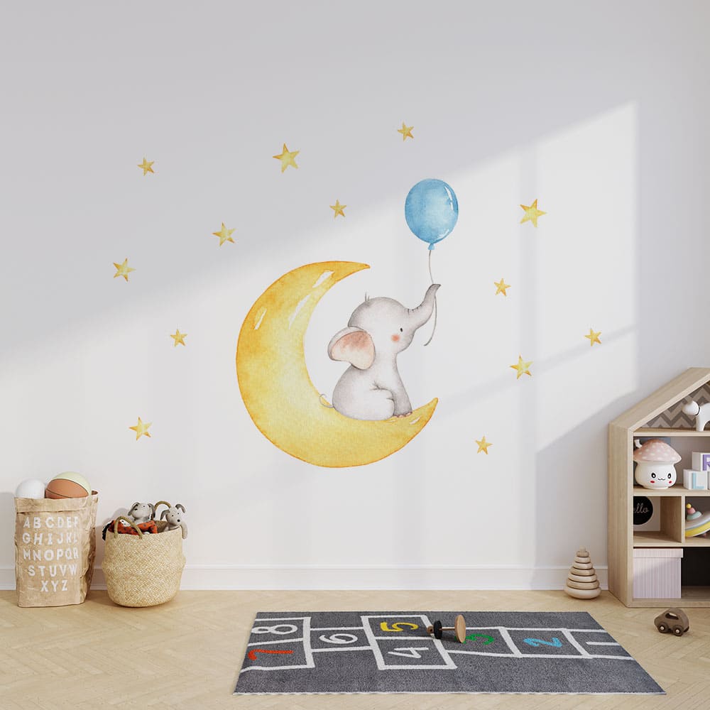 Elefant & Mond Aquarell Wandtattoo #121