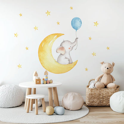 Elefant & Mond Aquarell Wandtattoo #121