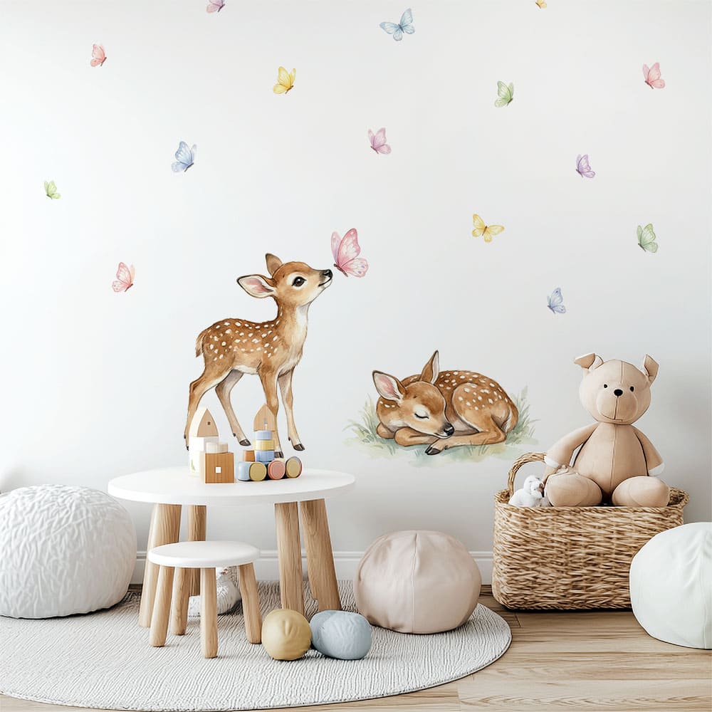 Waldtiere Rehkitz und Schmetterling Wandtattoo #158