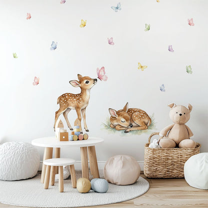 Waldtiere Rehkitz und Schmetterling Wandtattoo #158