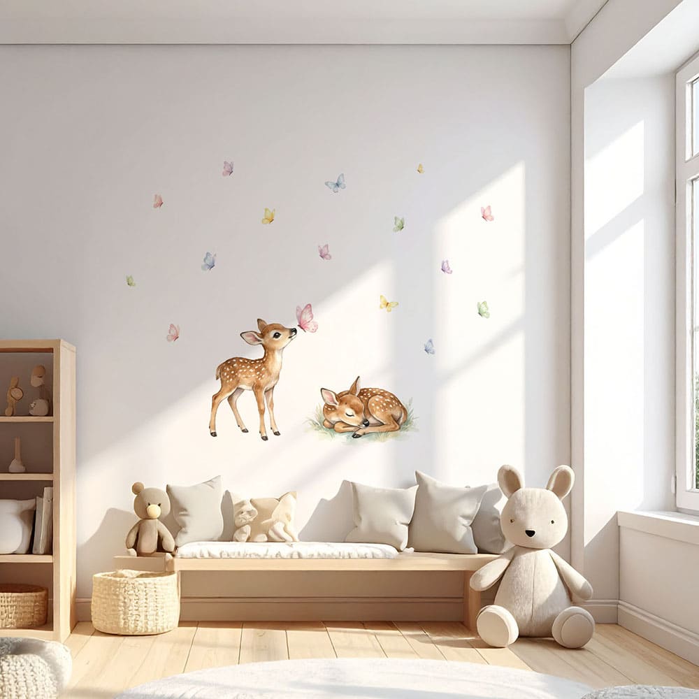 Waldtiere Rehkitz und Schmetterling Wandtattoo #158