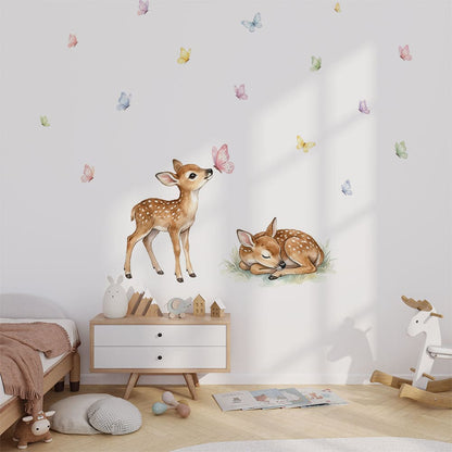 Waldtiere Rehkitz und Schmetterling Wandtattoo #158
