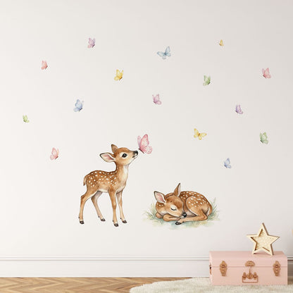 Waldtiere Rehkitz und Schmetterling Wandtattoo #158