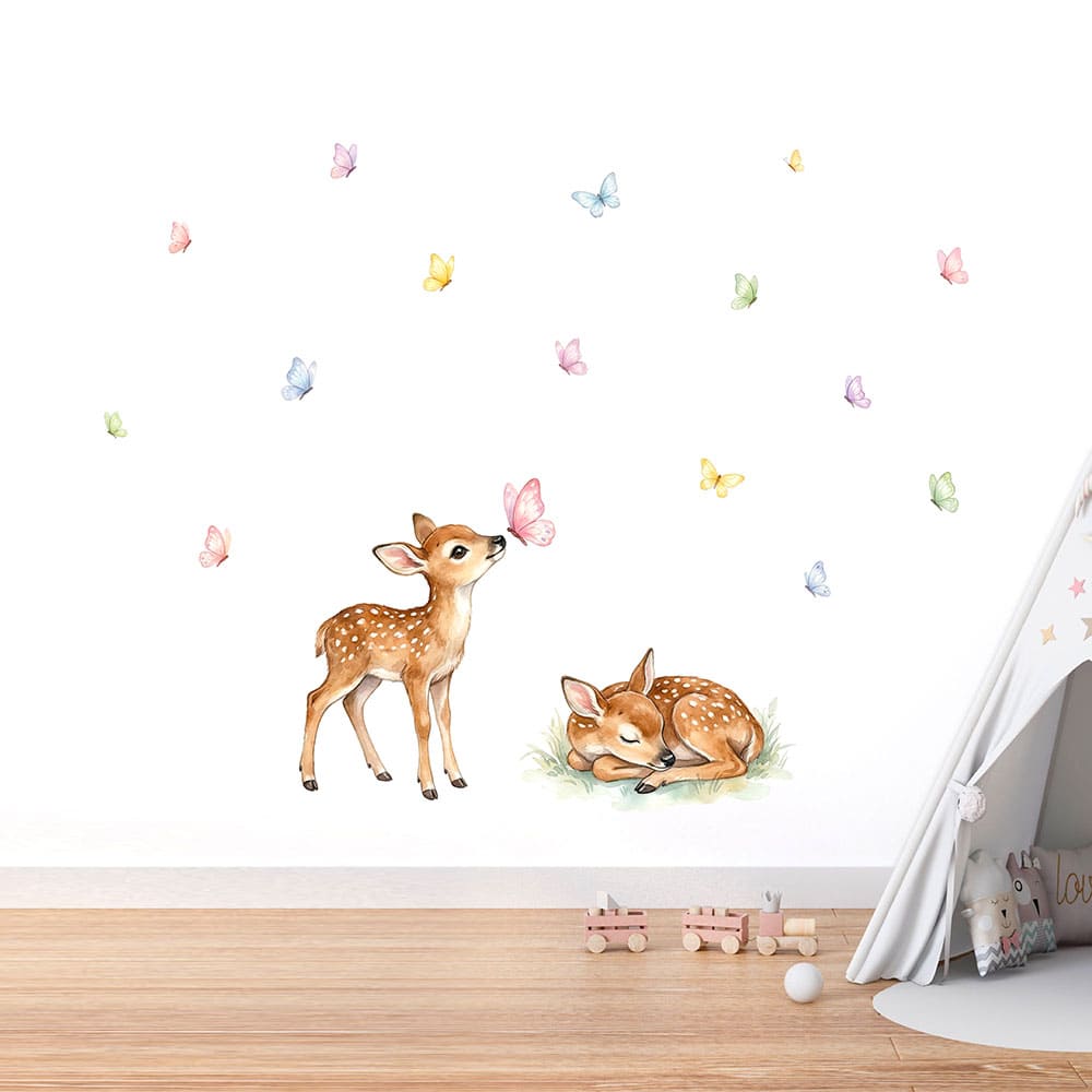 Waldtiere Rehkitz und Schmetterling Wandtattoo #158